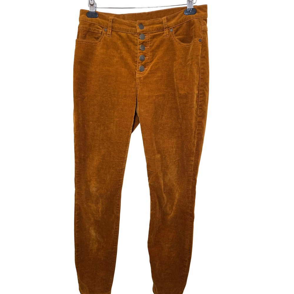 Cabi Corduroy Pants Womens 10 Orange Button Fly Skinny Stretch Trousers 3927
